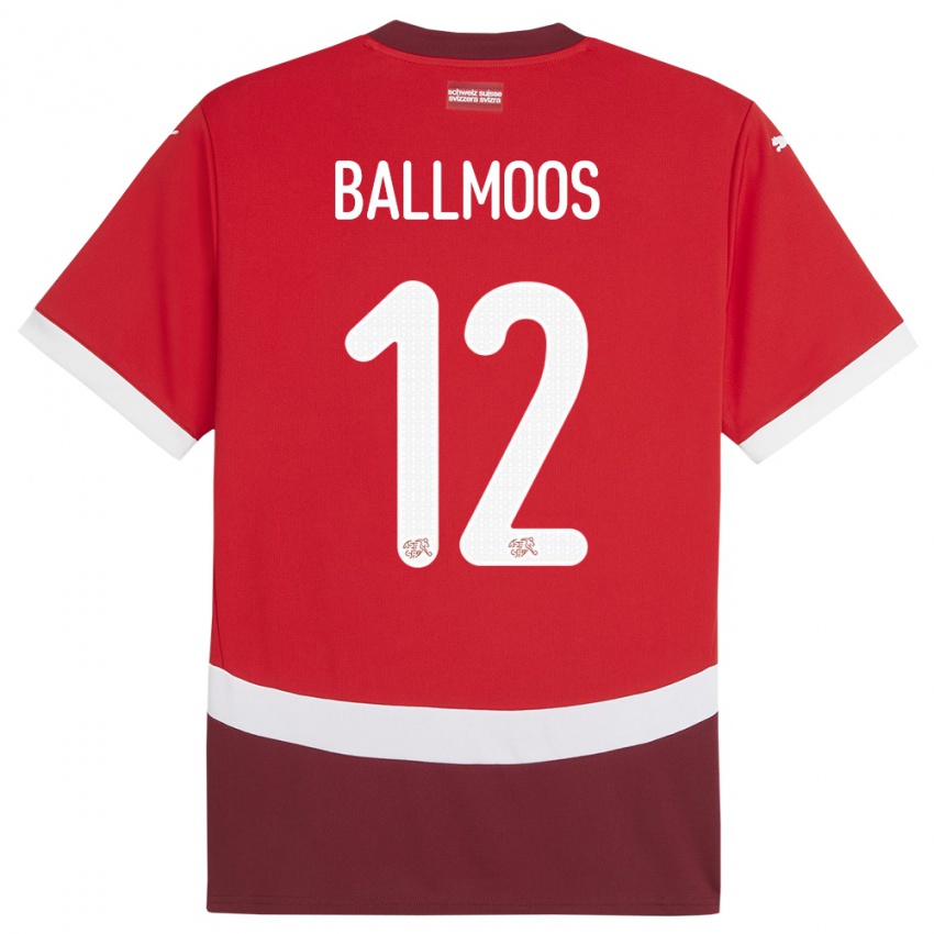 Dame Sveits David Von Ballmoos #12 Rød Hjemmetrøye Drakt Trøye 24-26 Skjorter T-Skjorte
