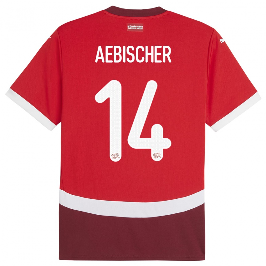 Dame Sveits Michel Aebischer #14 Rød Hjemmetrøye Drakt Trøye 24-26 Skjorter T-Skjorte