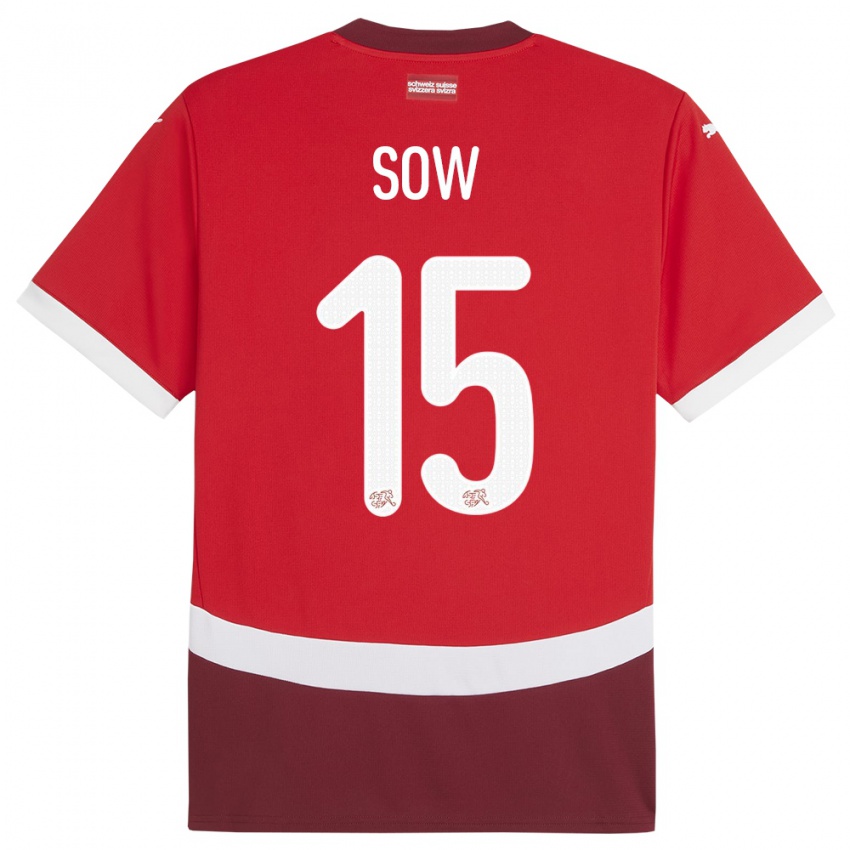 Dame Sveits Djibril Sow #15 Rød Hjemmetrøye Drakt Trøye 24-26 Skjorter T-Skjorte