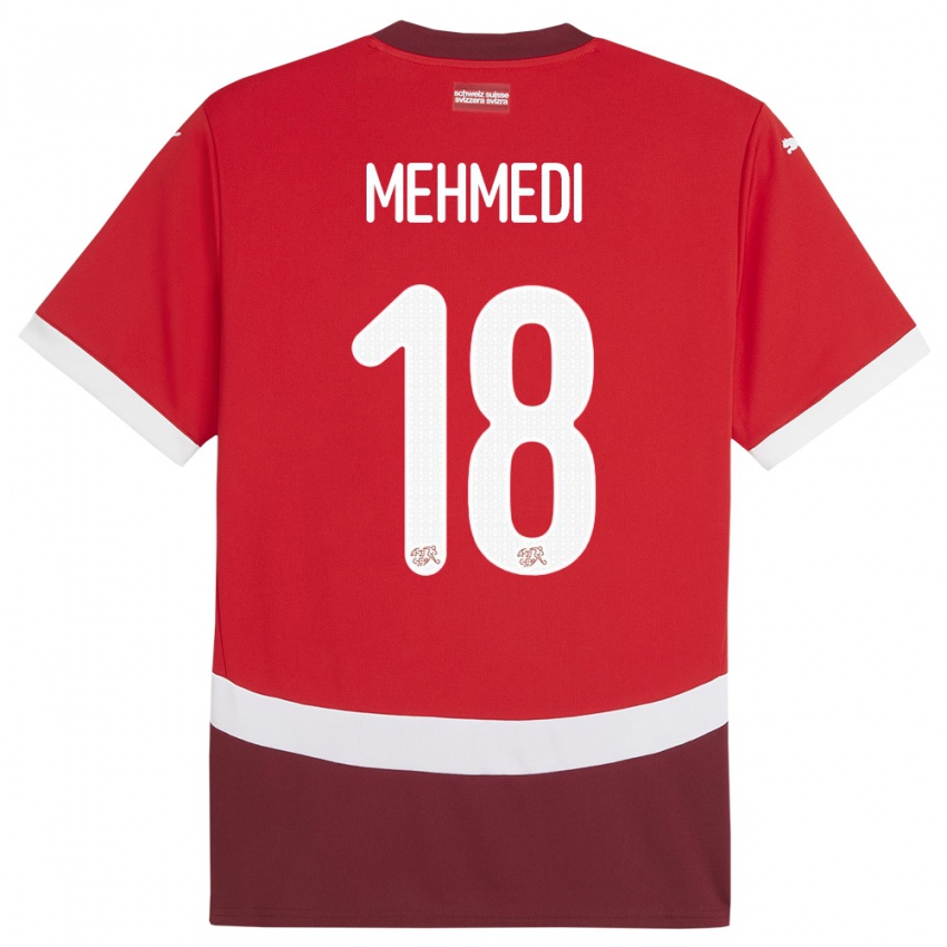 Dame Sveits Admir Mehmedi #18 Rød Hjemmetrøye Drakt Trøye 24-26 Skjorter T-Skjorte