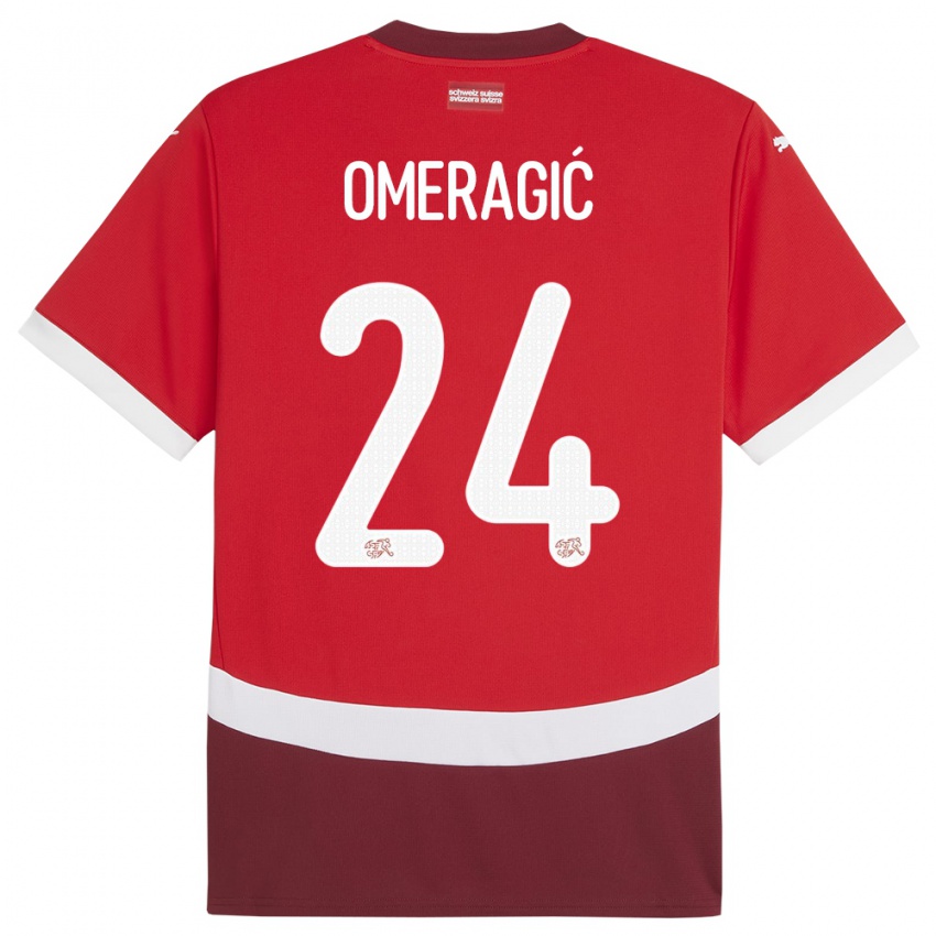 Dame Sveits Becir Omeragic #24 Rød Hjemmetrøye Drakt Trøye 24-26 Skjorter T-Skjorte
