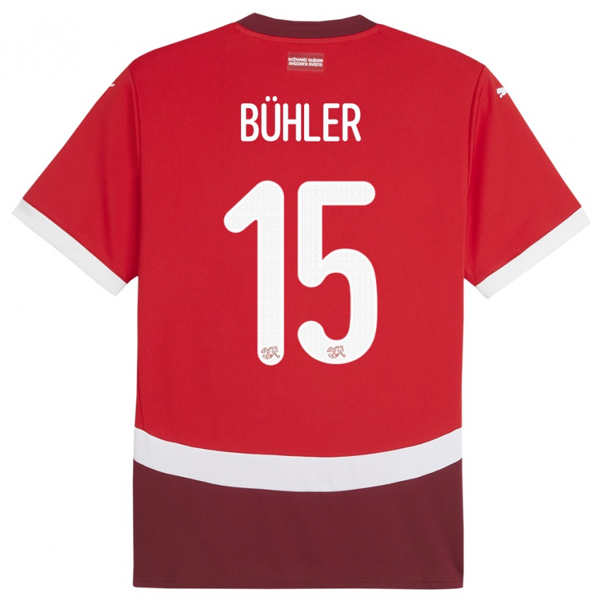 Dame Sveits Luana Buhler #15 Rød Hjemmetrøye Drakt Trøye 24-26 Skjorter T-Skjorte
