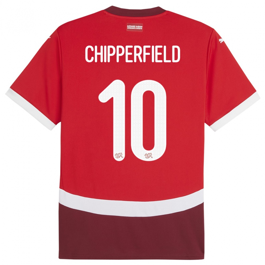 Dame Sveits Liam Chipperfield #10 Rød Hjemmetrøye Drakt Trøye 24-26 Skjorter T-Skjorte