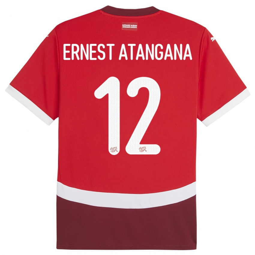 Dame Sveits Brian Ernest Atangana #12 Rød Hjemmetrøye Drakt Trøye 24-26 Skjorter T-Skjorte
