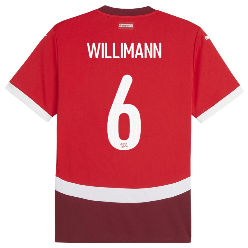 Dame Sveits Mauricio Willimann #6 Rød Hjemmetrøye Drakt Trøye 24-26 Skjorter T-Skjorte