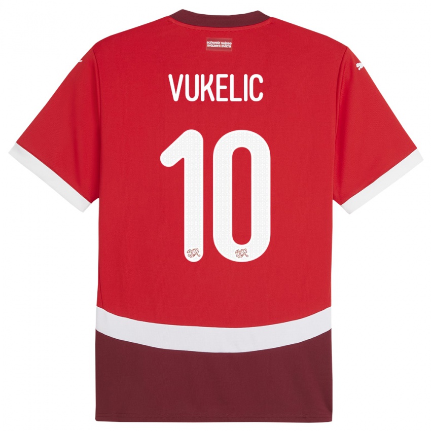Dame Sveits Mile Vukelic #10 Rød Hjemmetrøye Drakt Trøye 24-26 Skjorter T-Skjorte