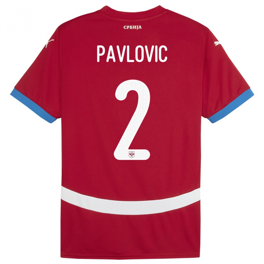 Dame Serbia Strahinja Pavlovic #2 Rød Hjemmetrøye Drakt Trøye 24-26 Skjorter T-Skjorte