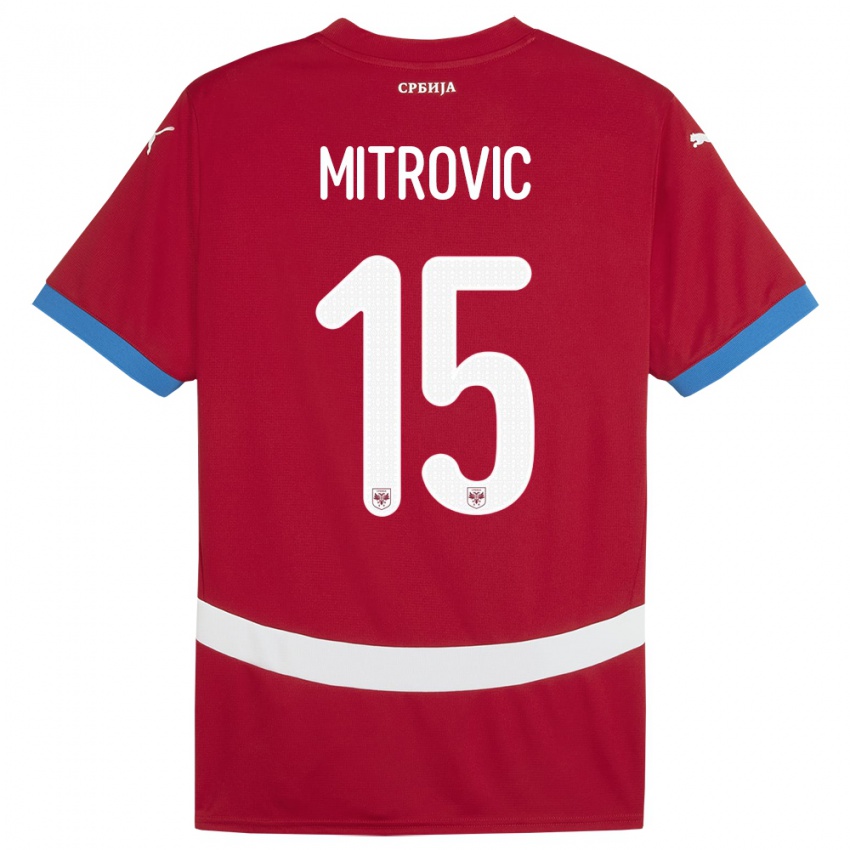 Dame Serbia Stefan Mitrovic #15 Rød Hjemmetrøye Drakt Trøye 24-26 Skjorter T-Skjorte