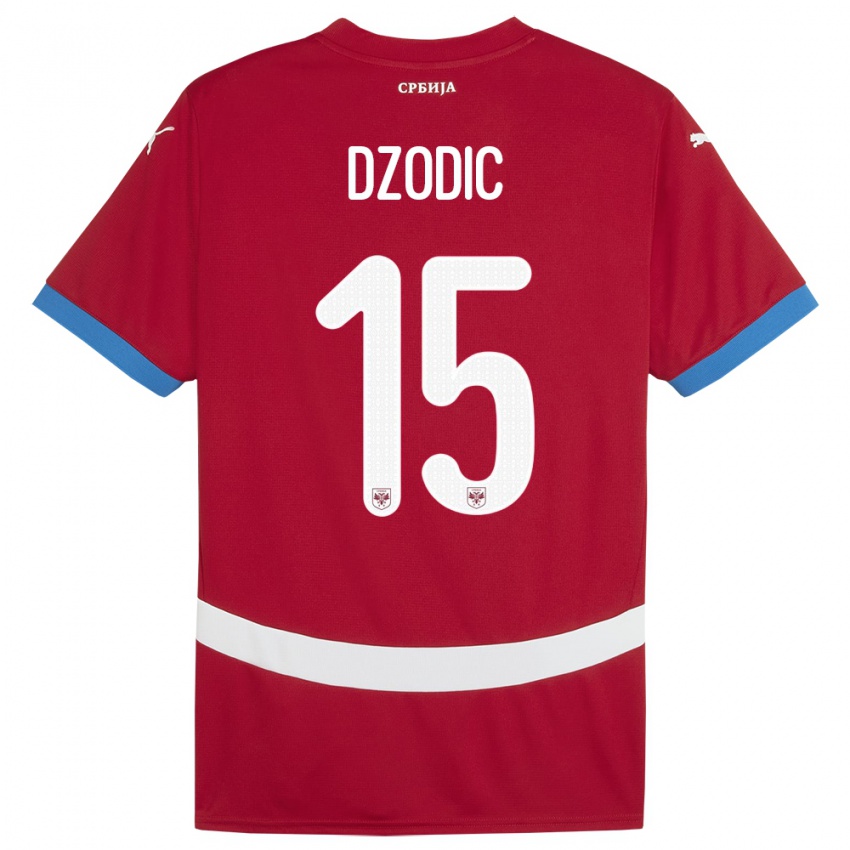 Dame Serbia Stefan Dzodic #15 Rød Hjemmetrøye Drakt Trøye 24-26 Skjorter T-Skjorte