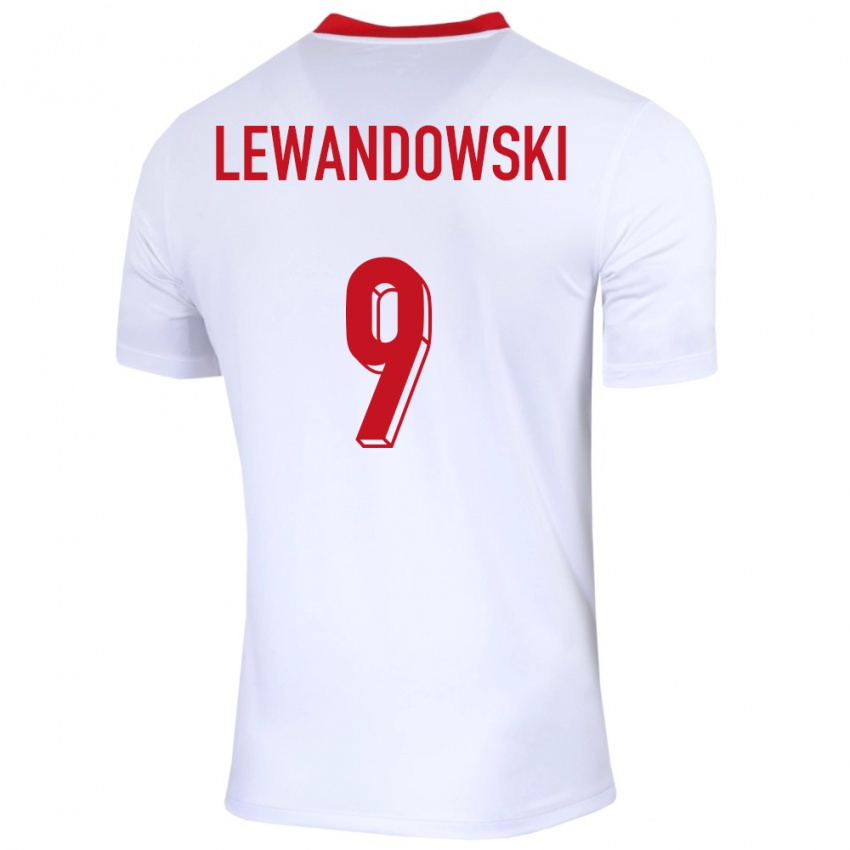 Dame Polen Robert Lewandowski #9 Hvit Hjemmetrøye Drakt Trøye 24-26 Skjorter T-Skjorte