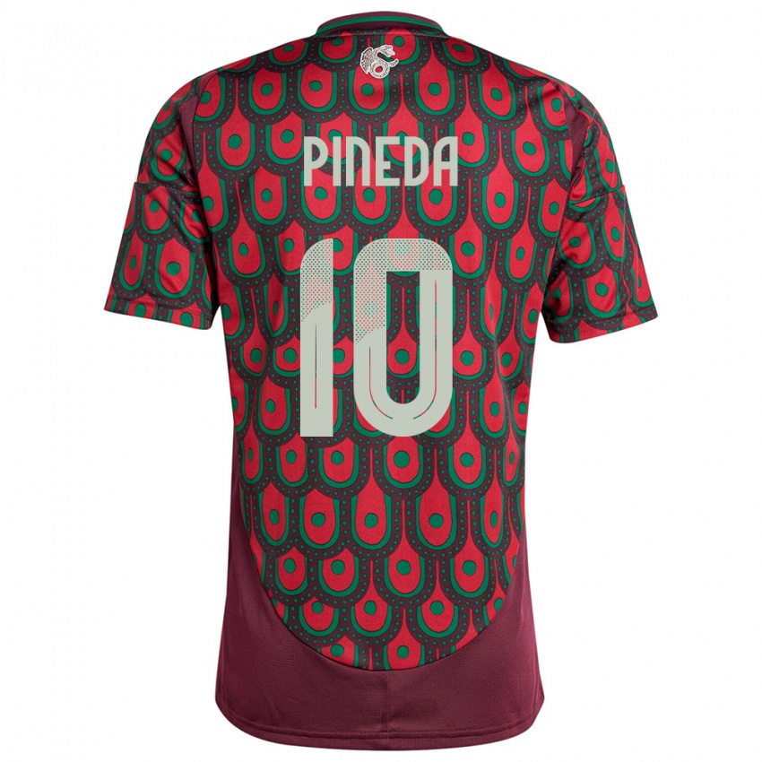 Dame Mexico Orbelin Pineda #10 Rødbrun Hjemmetrøye Drakt Trøye 24-26 Skjorter T-Skjorte