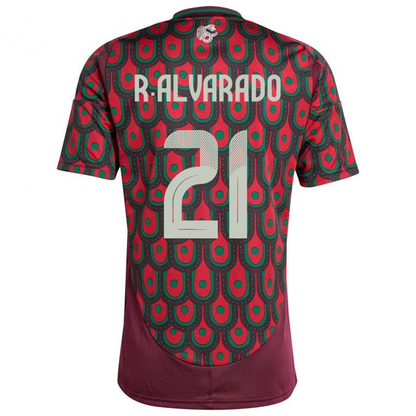 Dame Mexico Roberto Alvarado #21 Rødbrun Hjemmetrøye Drakt Trøye 24-26 Skjorter T-Skjorte