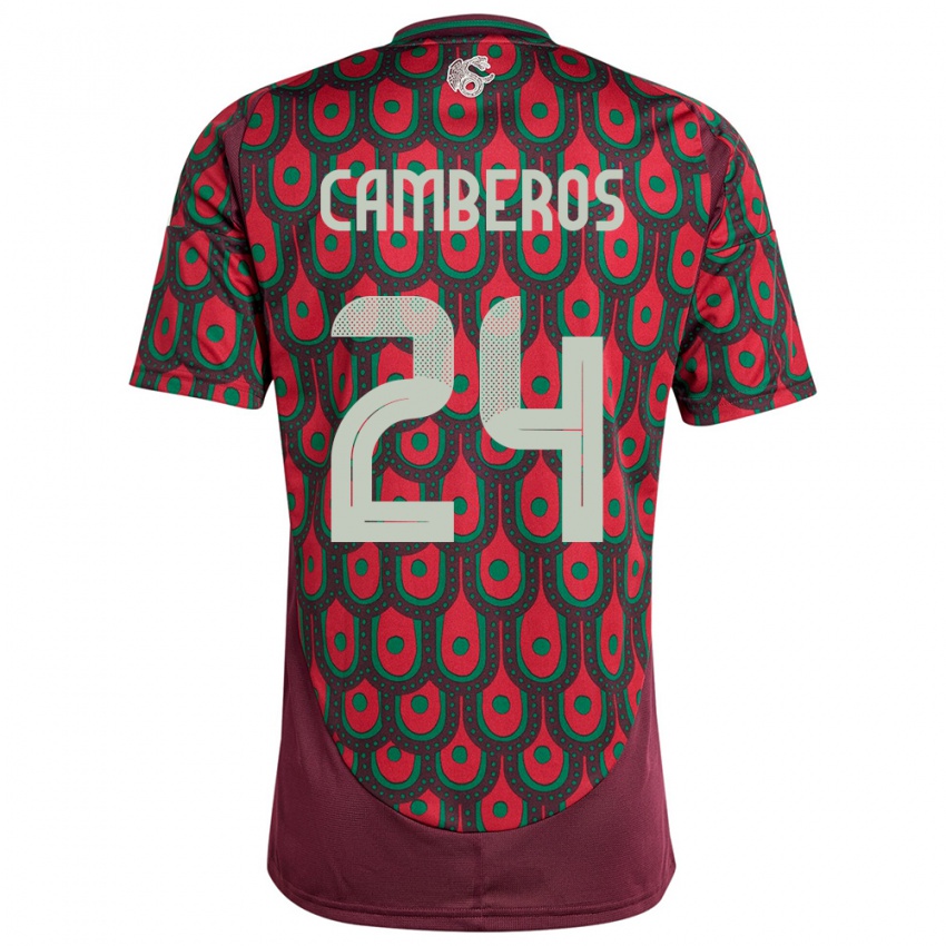 Dame Mexico Scarlett Camberos #24 Rødbrun Hjemmetrøye Drakt Trøye 24-26 Skjorter T-Skjorte