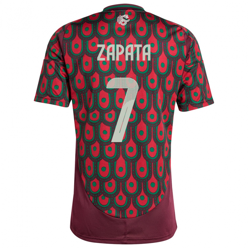 Dame Mexico Angel Zapata #7 Rødbrun Hjemmetrøye Drakt Trøye 24-26 Skjorter T-Skjorte