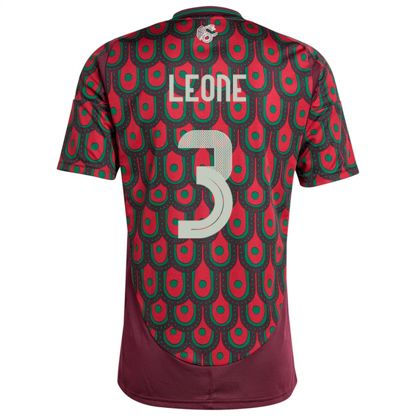 Dame Mexico Antonio Leone #3 Rødbrun Hjemmetrøye Drakt Trøye 24-26 Skjorter T-Skjorte