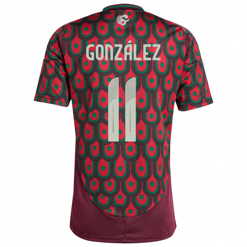 Dame Mexico Bryan Gonzalez #11 Rødbrun Hjemmetrøye Drakt Trøye 24-26 Skjorter T-Skjorte