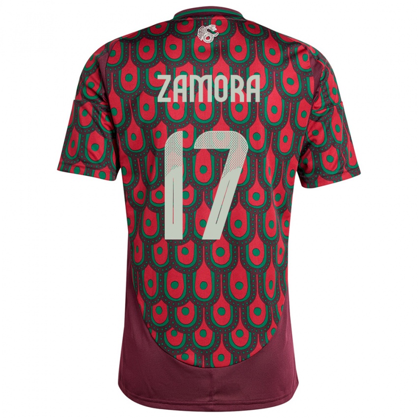 Dame Mexico Saul Zamora #17 Rødbrun Hjemmetrøye Drakt Trøye 24-26 Skjorter T-Skjorte
