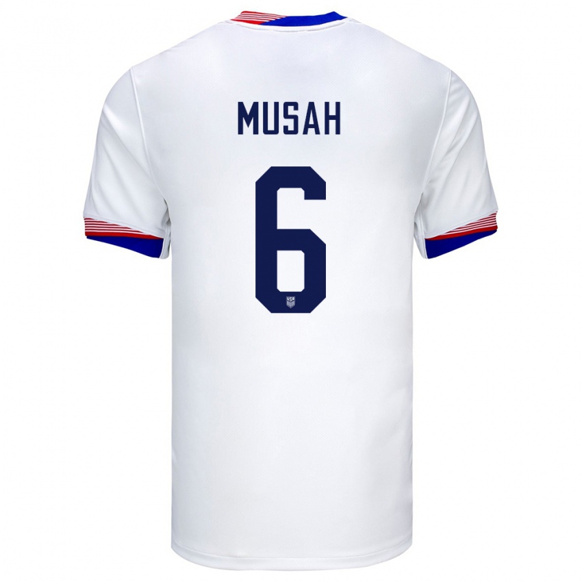 Dame Usa Yunus Musah #6 Hvit Hjemmetrøye Drakt Trøye 24-26 Skjorter T-Skjorte