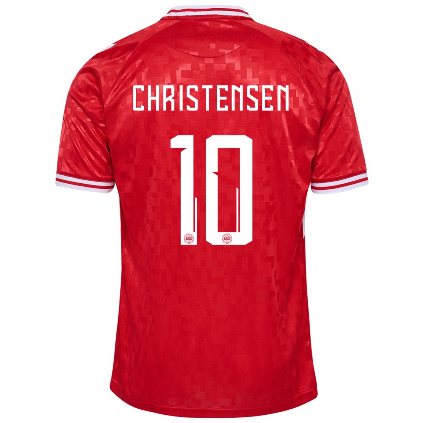 Dame Danmark Gustav Christensen #10 Rød Hjemmetrøye Drakt Trøye 24-26 Skjorter T-Skjorte