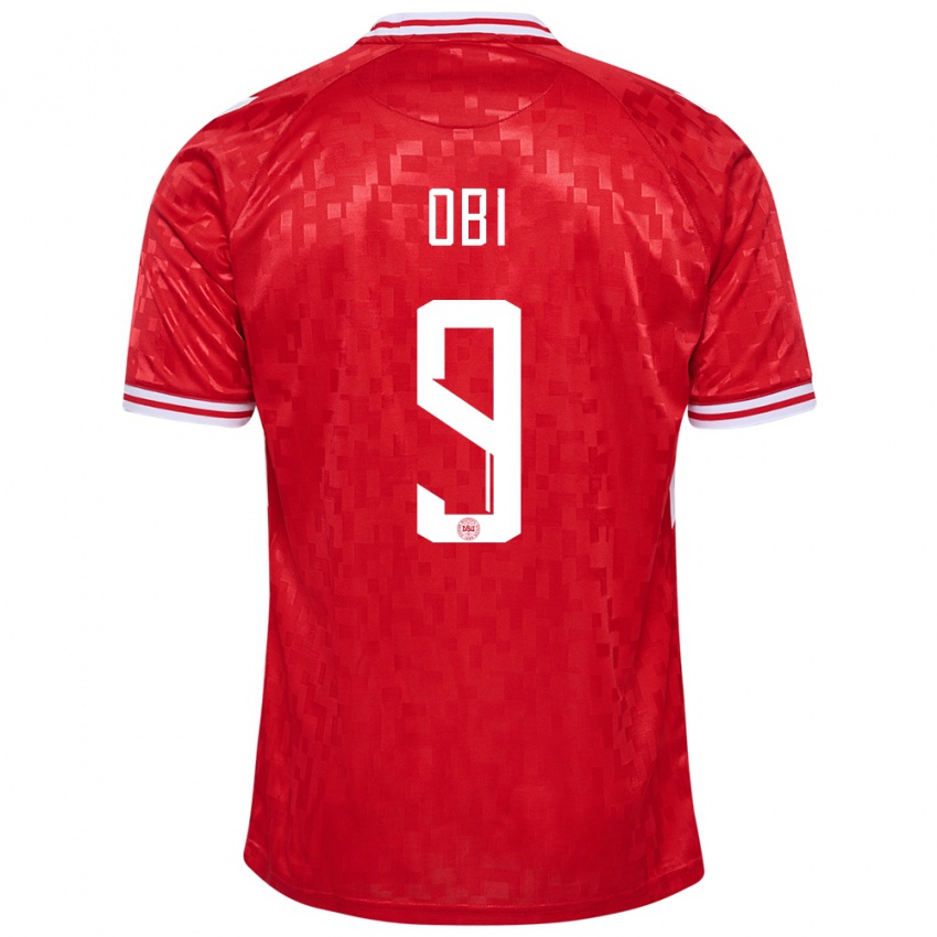 Dame Danmark Chido Obi #9 Rød Hjemmetrøye Drakt Trøye 24-26 Skjorter T-Skjorte