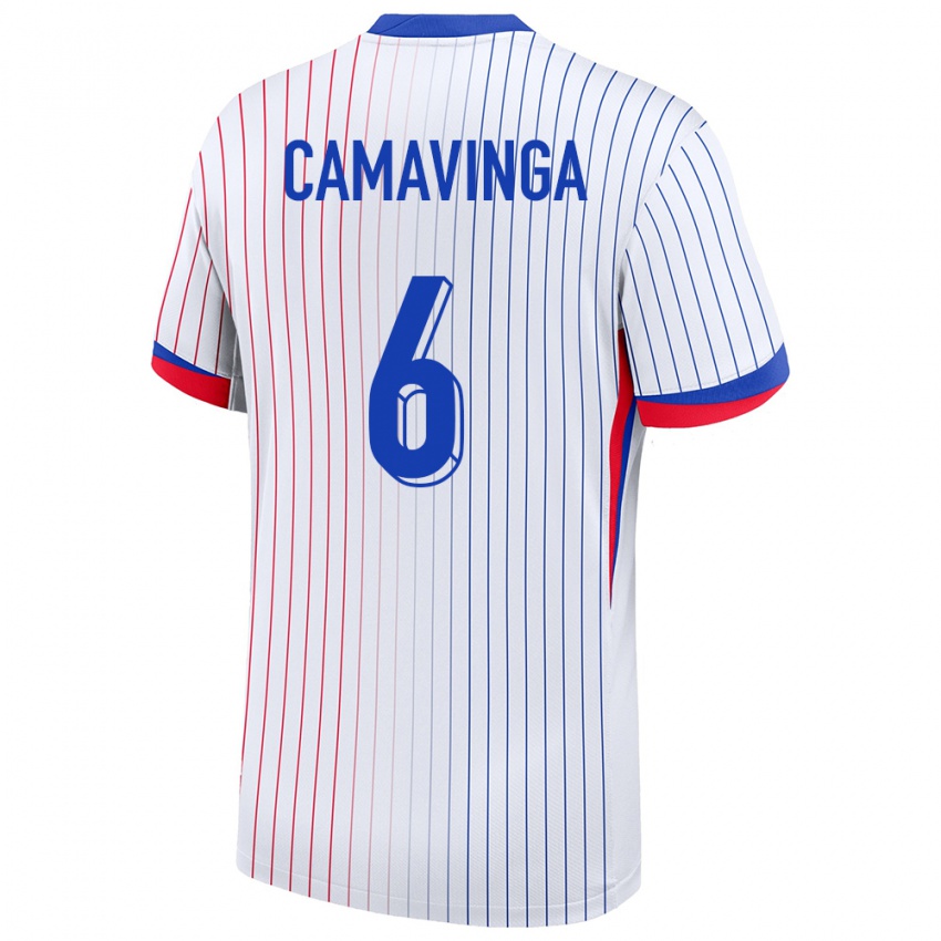 Dame Frankrike Eduardo Camavinga #6 Hvit Bortetrøye Drakt Trøye 24-26 Skjorter T-Skjorte