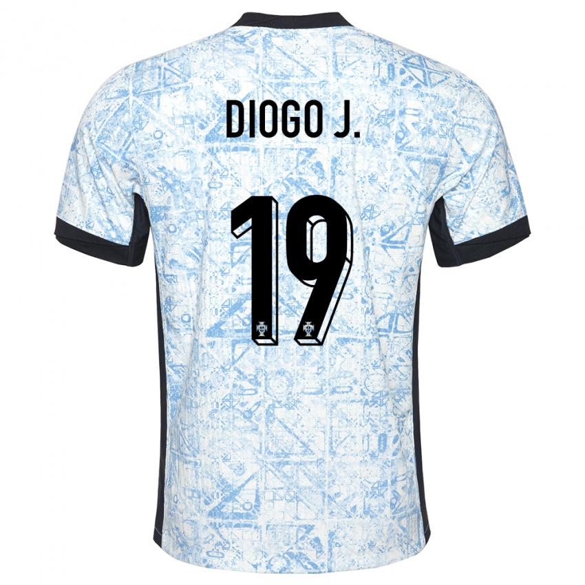 Dame Portugal Diogo Jota #19 Kremblå Bortetrøye Drakt Trøye 24-26 Skjorter T-Skjorte