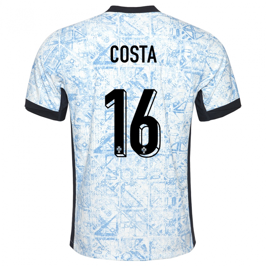 Dame Portugal David Costa #16 Kremblå Bortetrøye Drakt Trøye 24-26 Skjorter T-Skjorte
