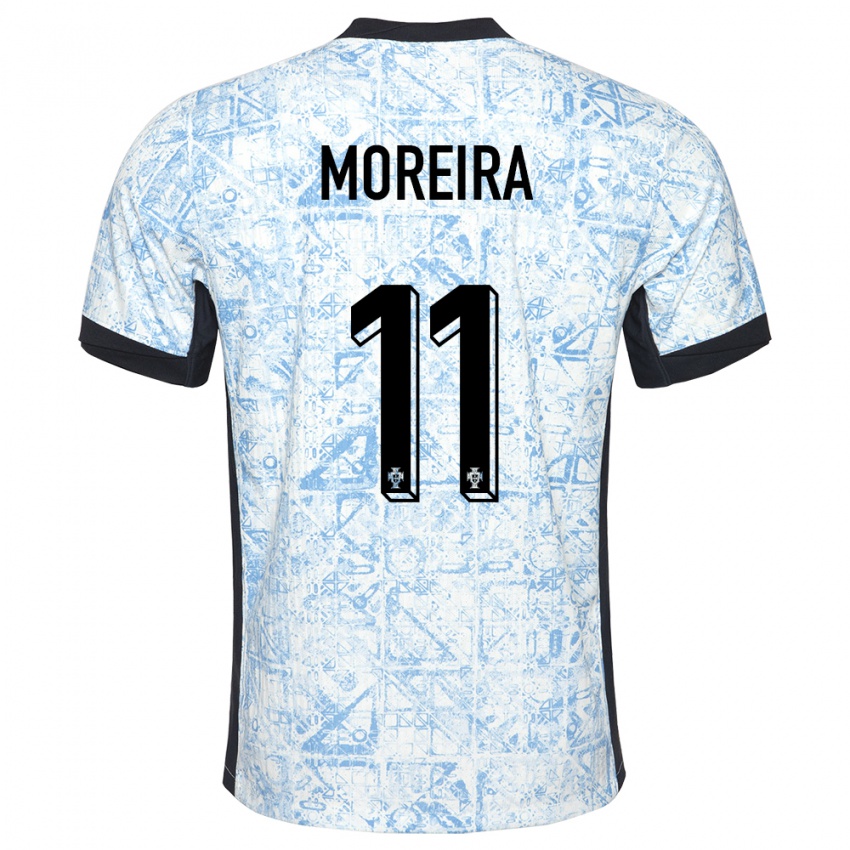 Dame Portugal Diego Moreira #11 Kremblå Bortetrøye Drakt Trøye 24-26 Skjorter T-Skjorte