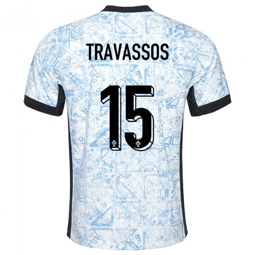Dame Portugal Diogo Travassos #15 Kremblå Bortetrøye Drakt Trøye 24-26 Skjorter T-Skjorte