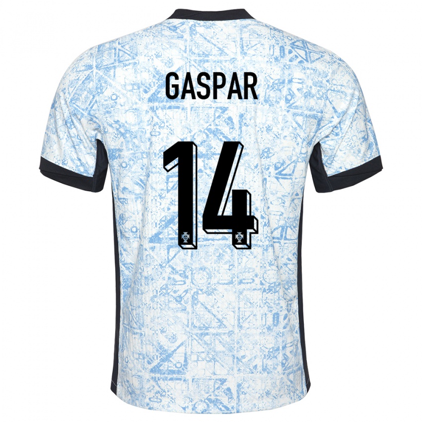 Dame Portugal Guilherme Gaspar #14 Kremblå Bortetrøye Drakt Trøye 24-26 Skjorter T-Skjorte