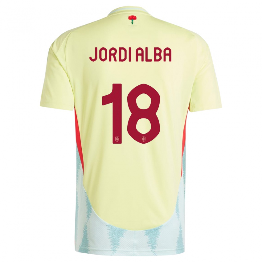 Dame Spania Jordi Alba #18 Gul Bortetrøye Drakt Trøye 24-26 Skjorter T-Skjorte