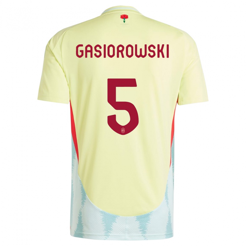 Dame Spania Yarek Gasiorowski #5 Gul Bortetrøye Drakt Trøye 24-26 Skjorter T-Skjorte