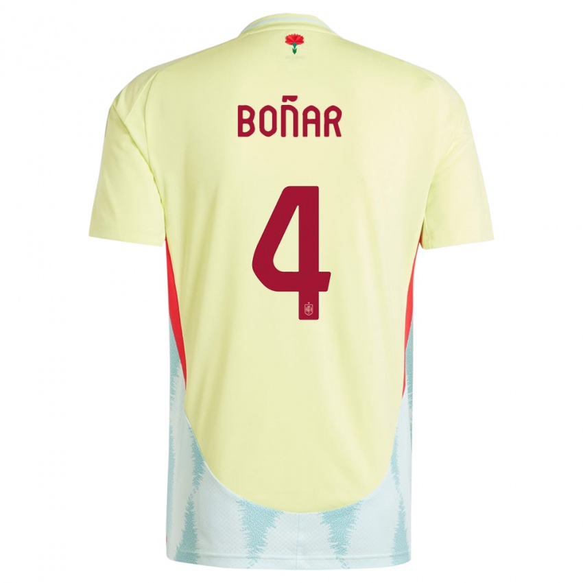 Dame Spania Javier Bonar #4 Gul Bortetrøye Drakt Trøye 24-26 Skjorter T-Skjorte