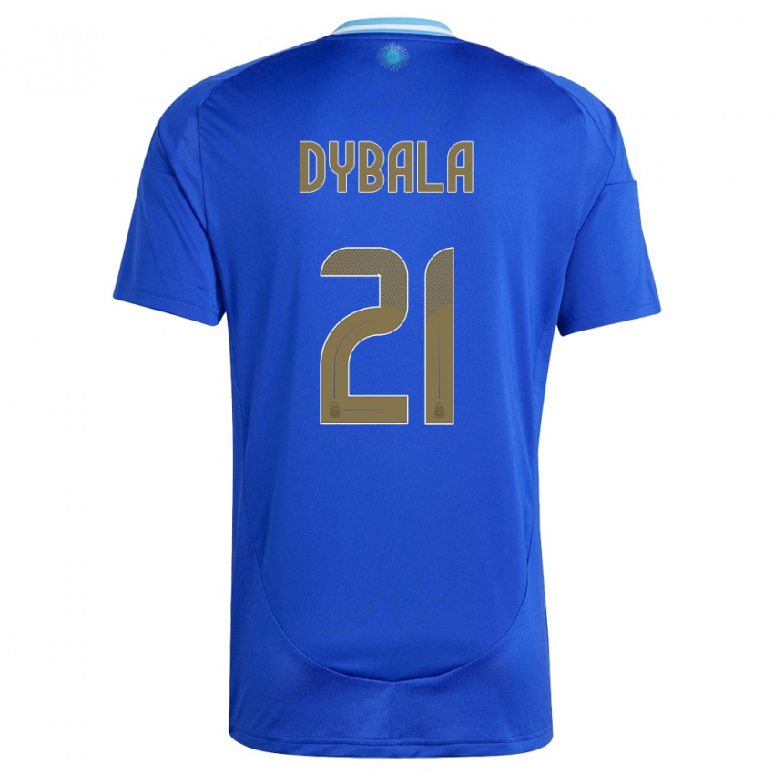 Dame Argentina Paulo Dybala #21 Blå Bortetrøye Drakt Trøye 24-26 Skjorter T-Skjorte