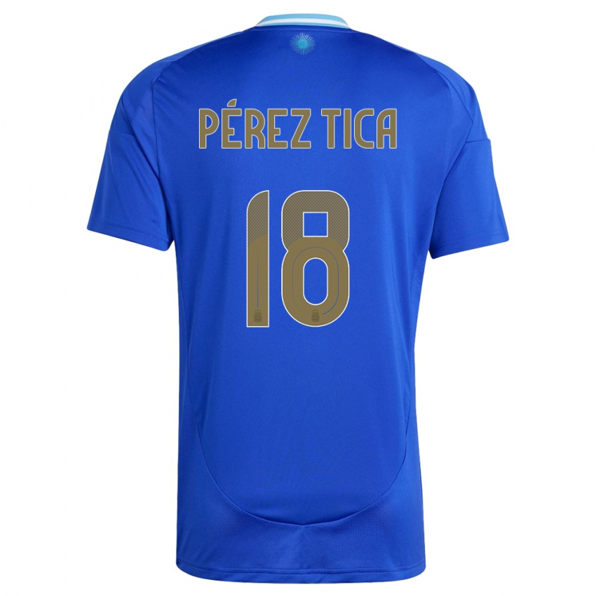 Dame Argentina Jeremias Perez Tica #18 Blå Bortetrøye Drakt Trøye 24-26 Skjorter T-Skjorte