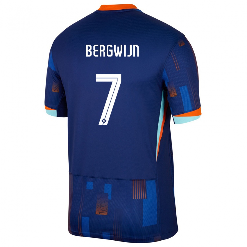 Dame Nederland Steven Bergwijn #7 Blå Bortetrøye Drakt Trøye 24-26 Skjorter T-Skjorte