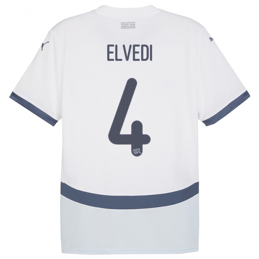 Dame Sveits Nico Elvedi #4 Hvit Bortetrøye Drakt Trøye 24-26 Skjorter T-Skjorte