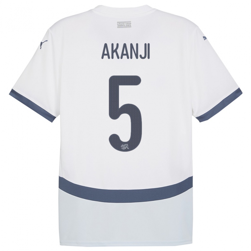Dame Sveits Manuel Akanji #5 Hvit Bortetrøye Drakt Trøye 24-26 Skjorter T-Skjorte