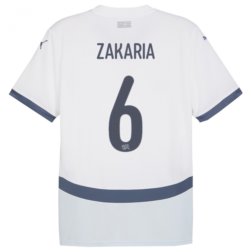Dame Sveits Denis Zakaria #6 Hvit Bortetrøye Drakt Trøye 24-26 Skjorter T-Skjorte