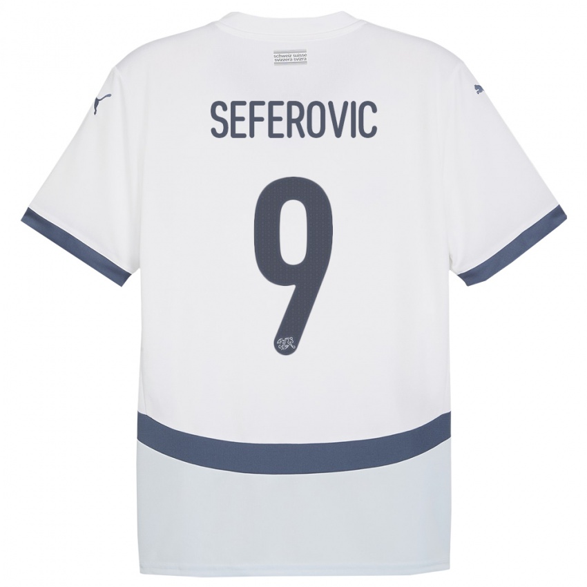 Dame Sveits Haris Seferovic #9 Hvit Bortetrøye Drakt Trøye 24-26 Skjorter T-Skjorte