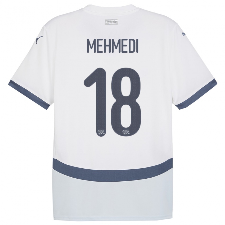 Dame Sveits Admir Mehmedi #18 Hvit Bortetrøye Drakt Trøye 24-26 Skjorter T-Skjorte
