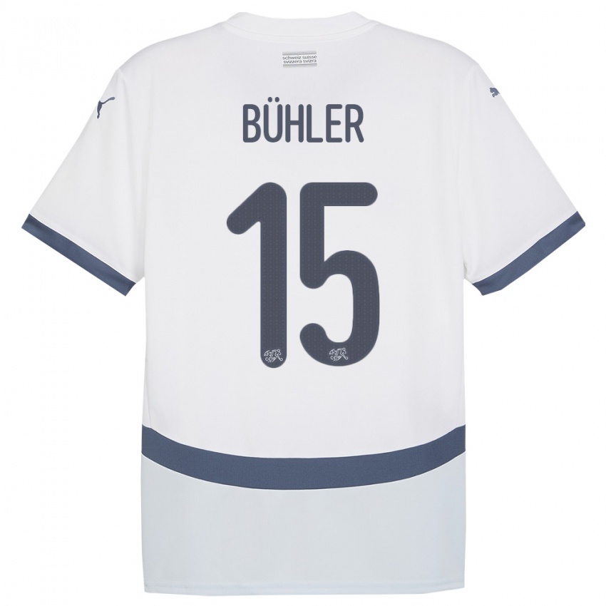 Dame Sveits Luana Buhler #15 Hvit Bortetrøye Drakt Trøye 24-26 Skjorter T-Skjorte