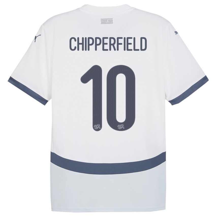 Dame Sveits Liam Chipperfield #10 Hvit Bortetrøye Drakt Trøye 24-26 Skjorter T-Skjorte