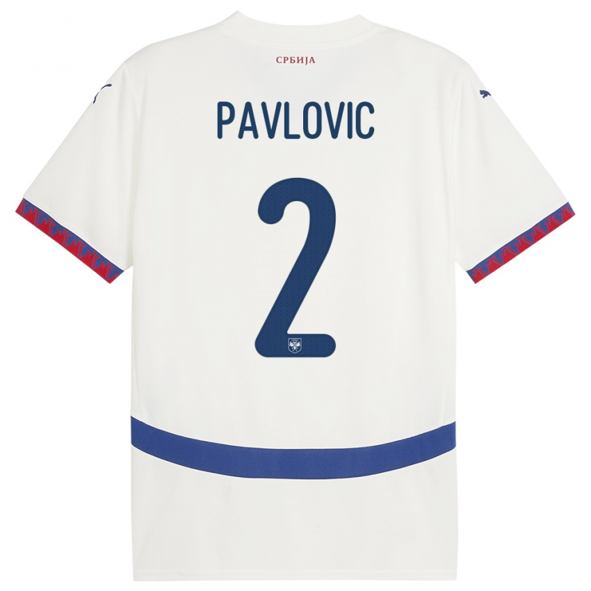Dame Serbia Strahinja Pavlovic #2 Hvit Bortetrøye Drakt Trøye 24-26 Skjorter T-Skjorte