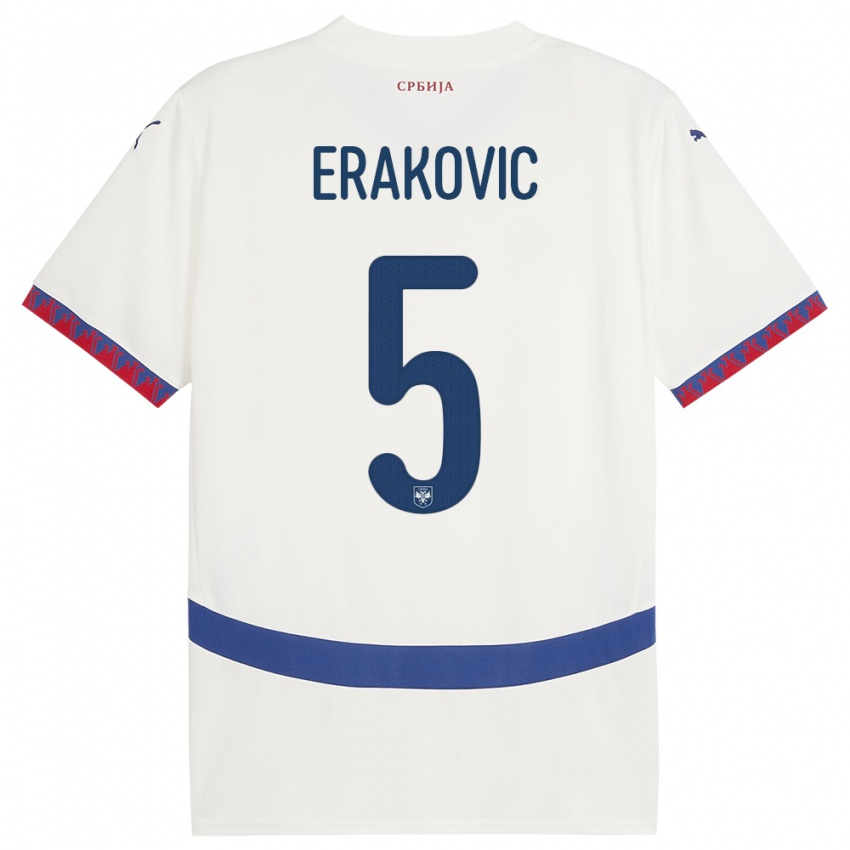 Dame Serbia Strahinja Erakovic #5 Hvit Bortetrøye Drakt Trøye 24-26 Skjorter T-Skjorte