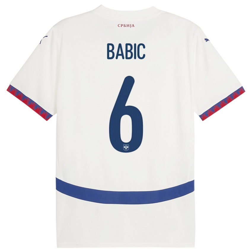 Dame Serbia Srdjan Babic #6 Hvit Bortetrøye Drakt Trøye 24-26 Skjorter T-Skjorte
