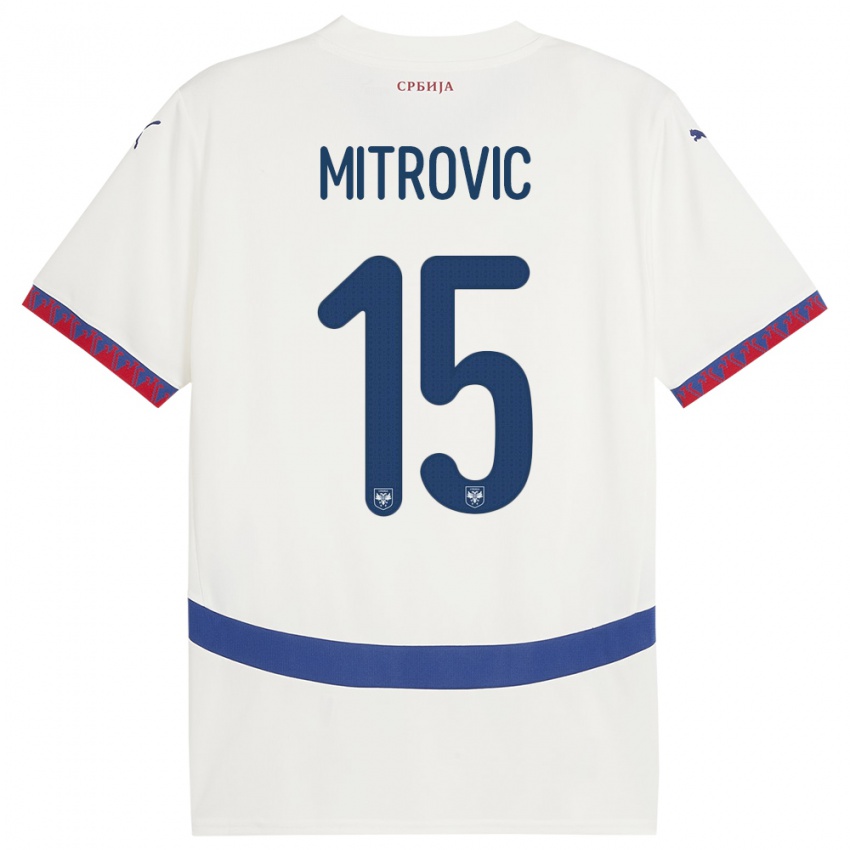 Dame Serbia Stefan Mitrovic #15 Hvit Bortetrøye Drakt Trøye 24-26 Skjorter T-Skjorte