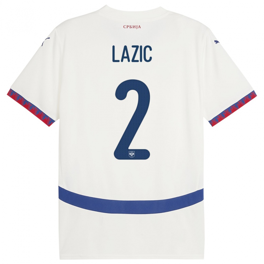 Dame Serbia Uros Lazic #2 Hvit Bortetrøye Drakt Trøye 24-26 Skjorter T-Skjorte