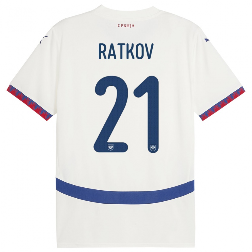 Dame Serbia Petar Ratkov #21 Hvit Bortetrøye Drakt Trøye 24-26 Skjorter T-Skjorte