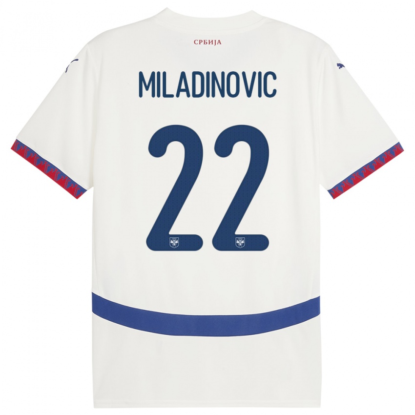 Dame Serbia Igor Miladinovic #22 Hvit Bortetrøye Drakt Trøye 24-26 Skjorter T-Skjorte